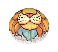 Cartoon cute little lion Double layer women's shower cap, reusable, large size design suitable for all hair lengths, suitable for girls, spa and home salon use.