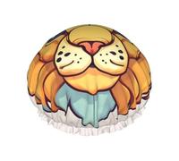 Cartoon cute little lion Printed shower cap, reusable, specially designed for women's long hair, double-layer structure, suitable for bathing.