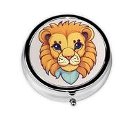 Cartoon Cute Little Lion Round Mini Pill Box: 3-Compartment Portable Metal Pill Organizer with Snap Closure, Ideal for Daily Travel Use