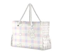Cartoon Cute Marshmallow Bear Sandproof Travel Tote Bag with Side Pocketes Bags for Women Good for Travel Pool Swim Beach Vacation Necessities