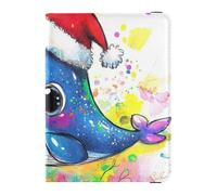 Cartoon Cute Merry Christmas Blue Whale Leather passport holder for travel men for travel Vaccine Case Protector Cover Travel Passport Wallet for men Ultra Slim, Cartoon cute merry Christmas blue,