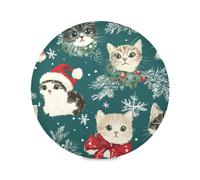 Cartoon Cute Merry Christmas Cat summer round placemats kids reusable placemat place mats washable plastic 15.4