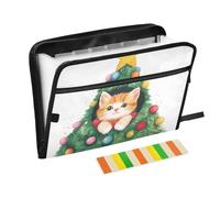 Cartoon Cute Merry Christmas Tree Cat Accordion Folder 13 Pockets A4 Letter Size with Zipper Closure for Business Duty Expanding File para guardar