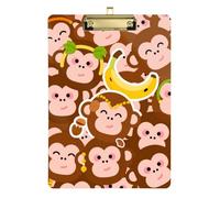 Cartoon Cute Monkey Brown Acrylic auto clipboard Standard Letter A4 Size Transparent for Football Softball Coaching Gold 12x9in Tabla para escribir