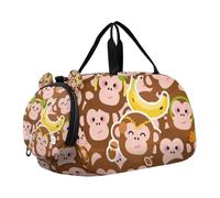 Cartoon Cute Monkey Brown Girl's Gym Duffel Bag with Shoes Compartment Multifunctional Weekender Overnight Duffel Bag for Travel, Sports, Fitness & Workout