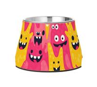 Cartoon Cute Monsters Dogs Food Bowls Elevated Stainless Steel Raised Cat Bowls for Small Pet Whisker Friendly