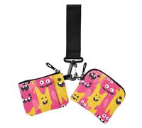 Cartoon Cute Monsters Women's Card Cases Change Holder Compact Size Coin Purse Change Holder with Zipper Coin Pocket for Woman 2 Pcs