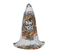 Cartoon Cute New York American Theme Art Hooded Cape For Teenagers, Unisex Cloak Robe Hooded Halloween Costume Satin Witches Vampire Cloak Fancy Dress Up Children