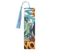 Cartoon Cute New York American Theme Art Printed Metal Bookmarks S - Sky Blue Lightweight Aluminium Book Marker for Books, Journals & Gifts, Ideal Book Lovers, Holiday Decor & Crafts