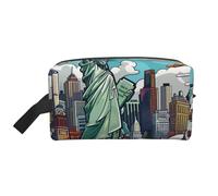Cartoon Cute New York US Theme Art Printed Makeup Bag Large Travel Cosmetic Bags Waterproof Cosmetic Case Toiletry Bag Organizer for Women Mom Girls