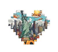 Cartoon Cute New York USA Theme Art Printed Jigsaw Puzzle 10.8x12.8 CM, Heart-Shaped Puzzle Challenging Game for Adults, Fun Decorative Wall Decor