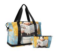 Cartoon Cute Oil Painting Feeling Cow Gym Bag Weekend Bag with Adjustable Strap for Trekking 2 Pcs Set, Cartoon cute oil painting feeling cow, One Size