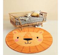 Cartoon Cute Orange Lion Round Rug Kids Playmat Children Crawling Carpet Non-slip Rug Bedroom Rug Washable Non Shedding Ø 100 cm