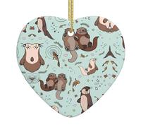 Cartoon Cute Otter A 2.9-inch ceramic Christmas ornament with a printed heart is perfect for windowsills fireplaces and living rooms