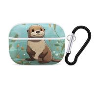 Cartoon Cute Otter Airpod Pro Case AirPods 2 Case for Women Hard Shell Protective Cover with Carabiner Keychain Compatible with AirPods Case 2nd 1st Generation, Front LED Visible White