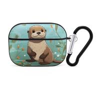 Cartoon Cute Otter Airpod Pro Case AirPods 2 Case for Women Hard Shell Protective Cover with Carabiner Keychain Compatible with AirPods Case 2nd 1st Generation, Front LED Visible Black