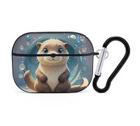 Cartoon Cute Otter AirPods Pro Case Cover with Keychain Ring PC Hard Shell Protective Case for AirPods Pro 2nd for Women Men Generation Easy Open Full Drop Protection Cover Black-Style