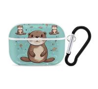 Cartoon Cute Otter AirPods Pro Case Cover with Keychain Ring PC Hard Shell Protective Case for AirPods Pro 2nd for Women Men Generation Easy Open Full Drop Protection Cover White-Style