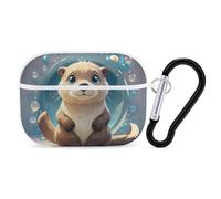 Cartoon Cute Otter AirPods Pro Case Cover with Keychain Ring PC Hard Shell Protective Case for AirPods Pro 2nd for Women Men Generation Easy Open Full Drop Protection Cover White-Style