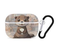 Cartoon Cute Otter AirPods Pro Case Cover with Keychain Ring PC Hard Shell Protective Case for AirPods Pro 2nd for Women Men Generation Easy Open Full Drop Protection Cover White-Style