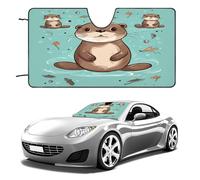 Cartoon Cute Otter Car Windshield Sun Shade - Reflector Sunshade Offers Ultimate Protection for Car Interior, Cool Reflective Sun Blocker Fits Small Sedans, Mini SUVs 55"x30"