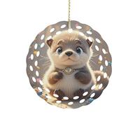 Cartoon Cute Otter Ceramic Christmas Ornaments 3 Inch Round Double-Sided Xmas Tree Decorations Pendant with Gold Ribbon for Home Holiday Decor, Gift for Family & Friends