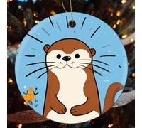 Cartoon Cute Otter Ceramic Christmas Ornaments - 4 Pcs Rustic Round Xma Tree Decor with Hanging String, Personalized Vintage Double-Sided Holiday Party Decorations for Xmas Gifts