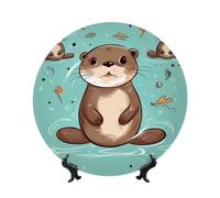 Cartoon Cute Otter Ceramic Decorative Plates Bone China Decorative Plate With Display Stand Handmade Ceramic Ornament Personality Porcelain Dinner Plate Crafts For Home Office Wall Decoration 20cm