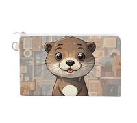 Cartoon Cute Otter Coin Purse Canvas Wallet with Zipper Portable Mini Change Pouch Cute Money Pouch Small Organizer Coin Card Key Holder for Women Girls Daily Use Gift