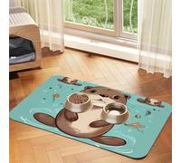 Cartoon Cute Otter Dog Food Mats for Floors, 12x18 Inch Non-Slip Super Absorbent Pet Food Mat, Dishwasher Dog Mat for Food and Water, Cute Rubber Quick Dry Pet Feeding Mat for Dogs Puppy Cats