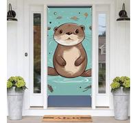 Cartoon Cute Otter Door Cover Decoration 35 * 70 In, Boho Colorful Landscape Door Curtains Banners Backdrop Background Doorway Decor for Indoor Outdoor Party Decorations