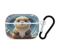 Cartoon Cute Otter Earbuds Organizer Shockproof Protective Airpods Pro Cover with Carabiner Clip Anti Fall Carrying Earphone Case Cover for Airpods Pro 2nd Generation White