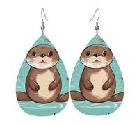 Cartoon Cute Otter Earrings for Women Teardrop Leather Earring Double Sided Drop Dangle Earrings Lightweight Women's Ear Accessories Jewelry Fashion Birthday Gift