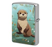 Cartoon Cute Otter Lighter Case Pouch Double-Sided Metal Lighter Sleeve Scratch & Drop Resistant Lighters Protector Fits Standard Kerosene Lighters Pocket Protective Cover for Camping Party