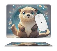Cartoon Cute Otter Mouse Pad for Office, Leather Mouse Mat with Non-Slip Base, Waterproof Desk Pad Protector for Home, Personalized Mouses Mat for Travel, Outdoor, 10" X 8"