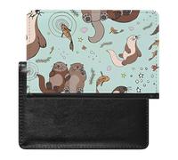Cartoon Cute Otter Passport Holder PU Leather Slim Passport Cover with Card Slots Travel Document Holder Cover