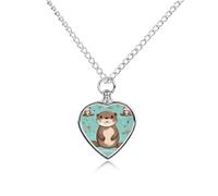 Cartoon Cute Otter Pet Urn Necklace for Dog Cat Ashes Heart Pets Cremation Keepsake Waterproof Pendant Memorial Jewelry Pendants Gifts for Women Men