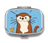 Cartoon Cute Otter Pill Box 2 Compartments Portable Travel Pill Case Mini Medicine Organizer for Pocket Purse Metal Waterproof Medicine Container Holder Vitamin Fish Oil