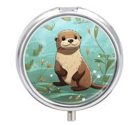 Cartoon Cute Otter Pill Box Waterproof Portable Medicine Pill Case Moisture Proof Metal Travel Pill Box with 3 Compartment Medicine Case