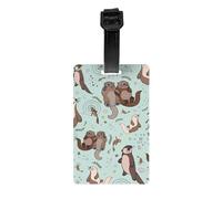 Cartoon Cute Otter Print Luggage Tags with Full Back Privacy Cover â€“ Durable PVC ID Labels for Suitcases & Backpacks