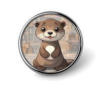 Cartoon Cute Otter Round Badge Cute Enamel Lapel Pin Brooches Button Pin Personalized Clothing Decoration Unisex Badge Holder Hats Bags Shirts Decor