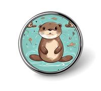 Cartoon Cute Otter Round Badge Cute Enamel Lapel Pin Brooches Button Pin Personalized Clothing Decoration Unisex Badge Holder Hats Bags Shirts Decor