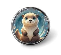 Cartoon Cute Otter Round Badge Cute Enamel Lapel Pin Brooches Button Pin Personalized Clothing Decoration Unisex Badge Holder Hats Bags Shirts Decor