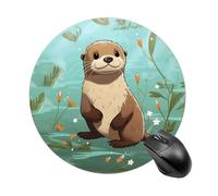 Cartoon Cute Otter Round Mouse Pad Cute Small Computer Mouse Mat Non-Slip Rubber Base Gaming Mousepad for Wireless Mouse, Gaming, Office, Laptop, Women, Men