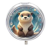 Cartoon Cute Otter Small Pill Box 3 Grids Travel Pill Case Portable Daily Pill Organizer with Anti-Mixing Design Easy to Retrieve Meds for Medication, Vitamin, Supplements