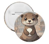 Cartoon Cute Otter Tinplate Badge Personalized Round Brooch Large Craft Button Suitable for Teachers, Nurses, Doctors, Staff, Party Gift Accessories, 5PCS, Plastic, plastics