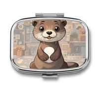 Cartoon Cute Otter Travel Pill Organizer A Daily Pill Box for Supplements 2 Compartment Pill Case Convenient for Carrying and Storing Medicines Box