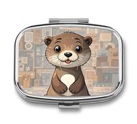Cartoon Cute Otter Travel Pill Organizer - Daily Pill Box to Hold Vitamins, Portable Pill Case Cod Liver Oil Storage Box with 2 Compartment for Pocket Purse
