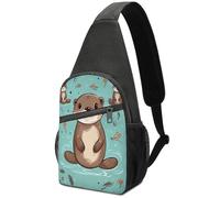 Cartoon Cute Otter Waterproof Sling Bag Crossbody Chest Pack with USB Port, Lightweight Oxford Anti Theft Chest Bag for Men Women Travel Hiking Cycling Daily Use