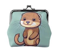 Cartoon Cute Otters coin purse for women,small womens wallet,small makeup bag for purse,ultra-thin retro change wallet, Black, One Size, Art Deco